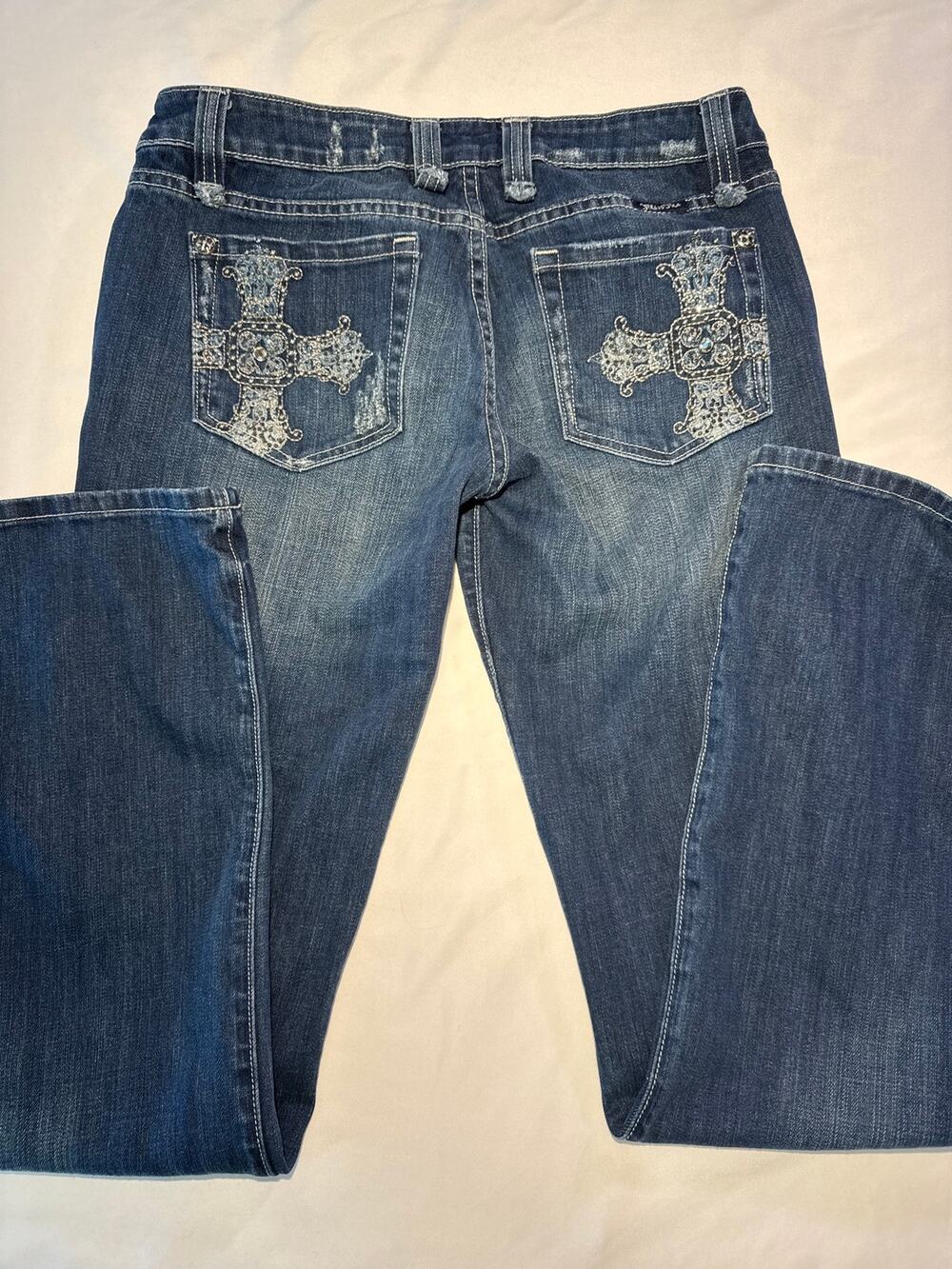 Miss Me Jeans Womens 31 Embellished Cross Rhinestone Bootcut Y2K Western JP6172B
